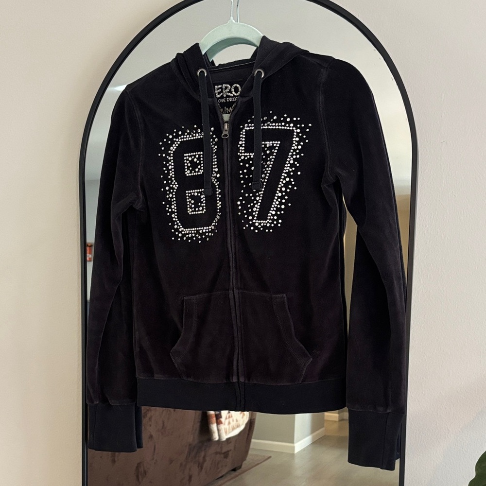Aero Y2K Rhinestone Hoodie Black Medium 2012